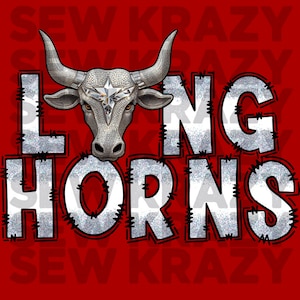 Longhorns Rhinestone Mascot PNG, Longhorn Faux Rhinestone Mascot PNG, Longhorn Bling School Mascot PNG, Girly Longhorn Mascot Sublimation