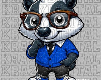 Badger Back To School, Blue Shirt Badger Academics PNG, Student Digital, Studious Boy Design, Glasses Smart Nerdy Guy, Back to School