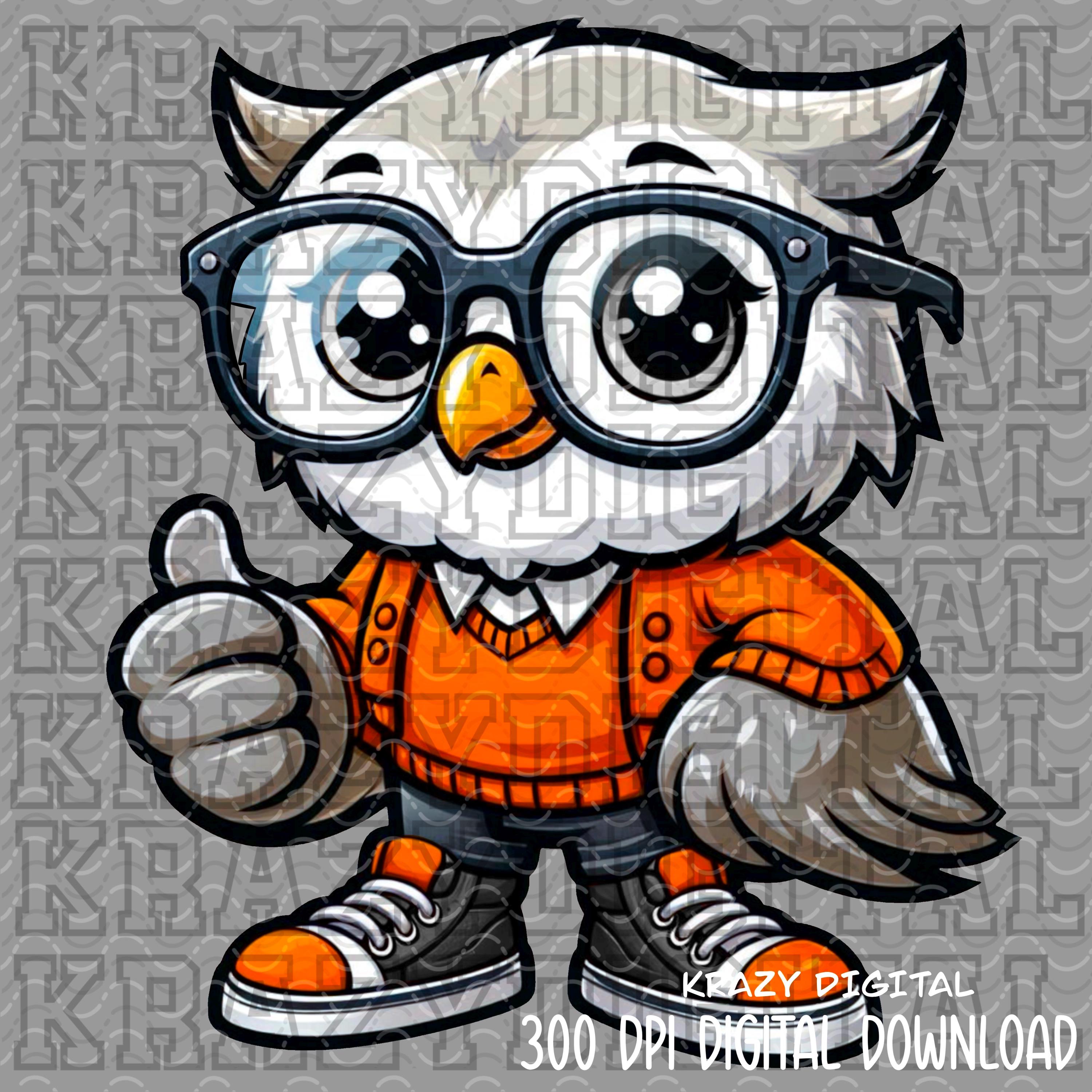 Owl Back To School, Orange Shirt Owl Academics PNG, Student Digital, Studious Owl Design, Glasses Sm