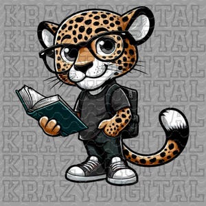 Jaguar Black School Boy PNG, Back To School Jaguar Artwork, Cool Jaguar Digital File, Jaguar School Mascot Artwork, Scholarly Cheetah Design
