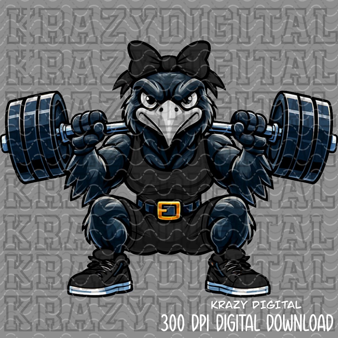 Lady Crow Power Lifter Mascot PNG, Ravens Girly Bow Weight Lifting ...