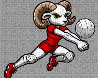 Red Lady Rams Volleyball Mascot PNG, Red Rams Mascot PNG, Rams School Mascot PNG Sublimation, Little Sister Spirit, Rams Mom Shirt Design