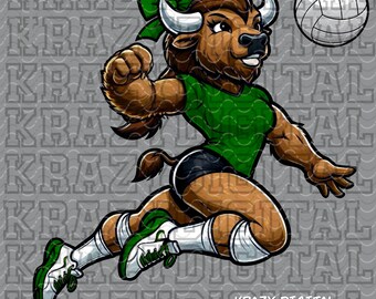 Green Buffalo-volleybal png, dierentuindier volleybal ontwerp, bizon meisjes sport, schoolgeest, jongen groen volleybal digitaal, geest digitaal