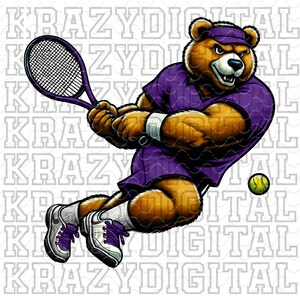 Purple Bears Tennis PNG, Bears Mascot Digital Design, Purple Boy Artwork, Dunking Digital Download, Running Bears, Purple School Mascot