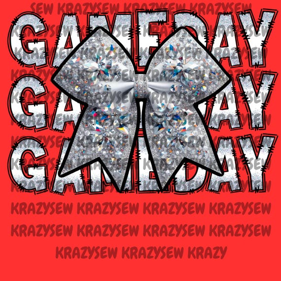 Gameday Rhinestone Bow PNG, Gameday Digital File, Gameday Faux Rhinestone PNG, Gameday Silver File, Game Day Bow Artwork