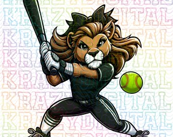 Mascota de sóftbol negra de Lady Lions (PNG), mascota de la escuela de los Lions, sóftbol negra de los Lions, hermana de sóftbol de los Lions, diseño de camiseta con el espíritu de mamá león