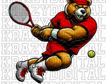 Red Bears Tennis PNG, Bears Mascot Digital Design, Red Bears Boy Artwork, Dunking Digital Download, Running Bears, Red Mom Spirit Design