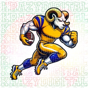 Rams Yellow Blue Football Mascot PNG, Rams Boy Mascot Design, Rams School Mascot Artwork, Rams School Spirit, Digital Download