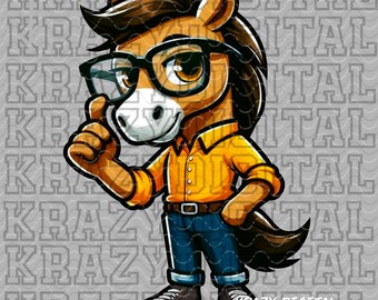 Mustang Back to School Scholastics, Yellow Bronco Academics Mascot PNG, Stallion Student Council Digital, Studious Horse Design, Smart Guy