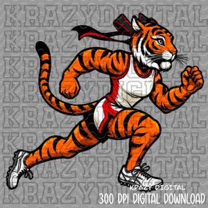 Lady Tiger Red Track PNG, Tiger Girl Track Mascot PNG, Lady Tiger Running Red Digital File, Tiger Mom Cross Country PNG, Tiger Sports