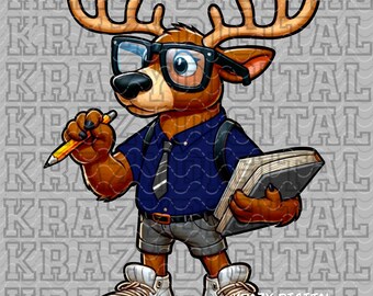 Buck Scholastics, Navy Elk Academics Mascot PNG, Deer Smart Digital File, Studious Student Council Design File, Awards Ceremony Clipart