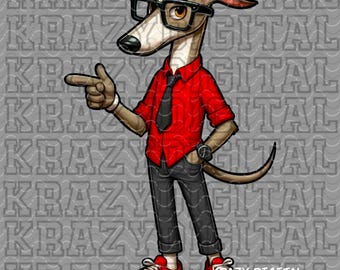 Greyhound Back To School, Red Shirt Dog Academics PNG, Student Digital, Studious Design, Glasses Smart Nerdy Guy, Boys Hound School Art