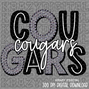 Mascotte de couguar noir découpé en diamant PNG, mascotte Girly Cougar, mascotte de faux strass Cougar, fichier numérique Blung Cougar, couguar noir paillettes PNG