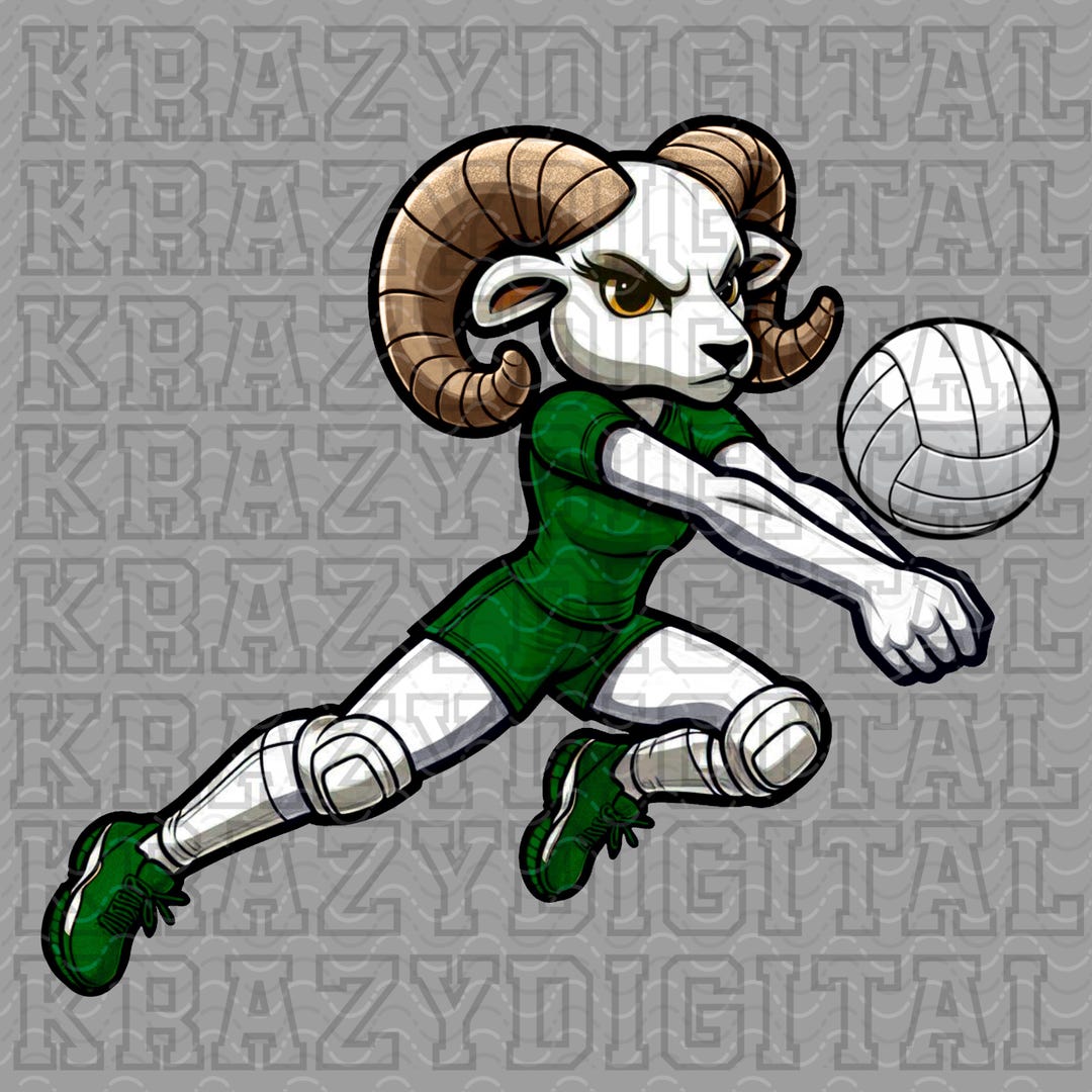 Green Lady Rams Volleyball Mascot PNG, Green Rams Mascot PNG, Rams ...