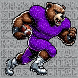 Purple Bears Football PNG, Purple Bears Mascot Digital Design, Purple Boy Football Artwork, Football Bears Design, Purple Running Bears