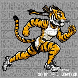 Lady Tiger Yellow Track PNG, Tiger Girl Track Mascot PNG, Lady Tiger Running Yellow Digital File, Tiger Mom Cross Country PNG