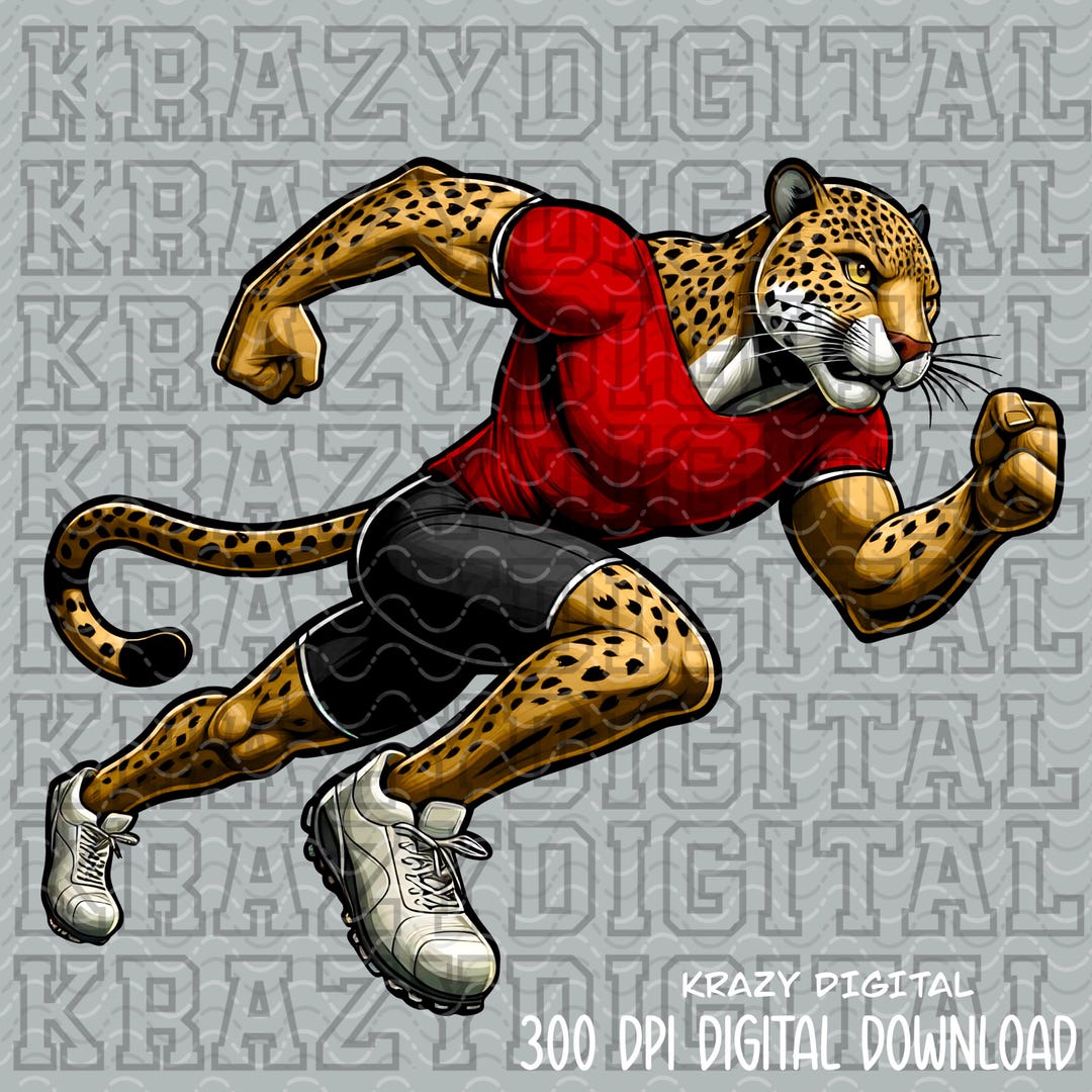 Jaguar Track Mascot PNG, Red Leopard Spirit Art, Mom Running Mascot ...