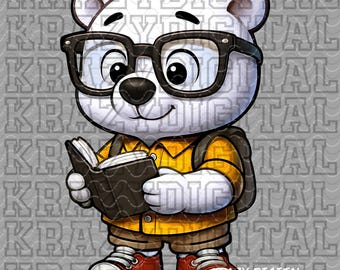Polar Bear Scholastics, Yellow Cubs Academics Mascot PNG, Student Council Digital, Studious Boy Design, Smart Guy Kindergarten Shirt Design