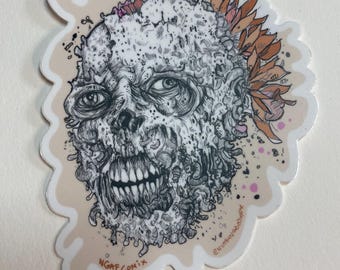 Zombie Maggot Skull Vinyl Sticker