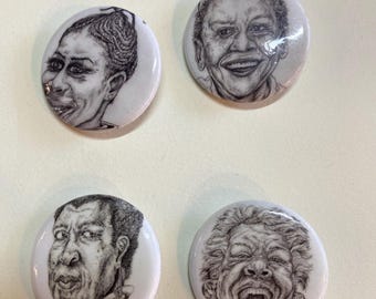 Black history Icon Pinback Buttons SET of 4 Mixed