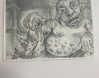 Eye Ball Creepy Couch Alien Art Card