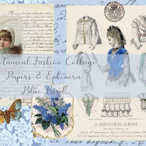 Carta per collage di moda botanica ed effimeri - Digitali Blue Bird (8 1/2" x 11")