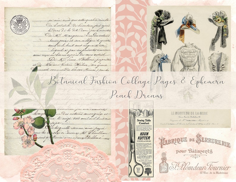 Botanical Fashion Collage Paper & Ephemera Peach Dreams Digitals 8 1/2 x 11 image 1