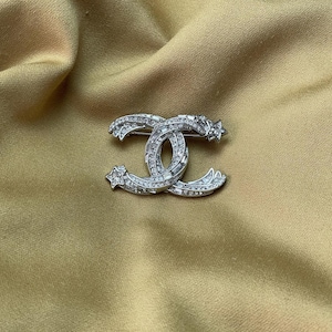 Chanel Vintage Brooch Silver Tone With Stones Rare Brooch Good Condition