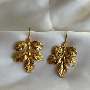 Leaf Earrings, Gold Plated Earrings, Turkish Jewelry, Handmade Design Earrings