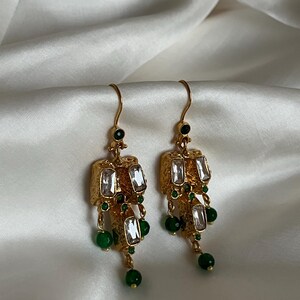 Zircon Design Earrings, Green Coral Stone Earrings, Handmade Design Jewelry, Authentic Earrings