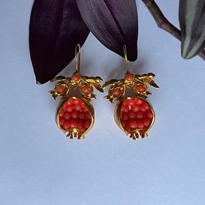 Pomegranate Earrings, Turkish Pomegranate Earrings, Ottoman Jewelry, Pomegranate Jewelry, Bronze Earrings