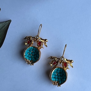 Turkish Turqoise Pomegranate Earrings , Handmade Earrings, Ottoman Jewelry,