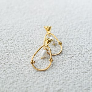 Gold Plated Earrings, Pearl Stone Earrings, Handmade Earrings, Turkish Design Earrings, Turkish Jewelry, Gold Earrings
