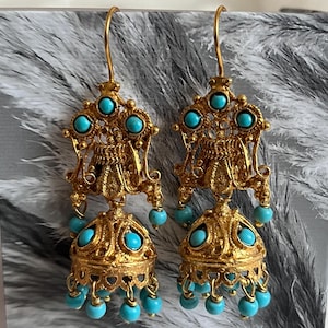 Handmade Earrings, Turquoise Earrings, Gold Earrings, Turkish Jewelry, Handmade Authentic Earrings, Dangle Earrings