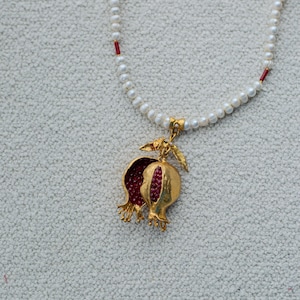 Ontwerpketting met granaatappel, ketting met parelontwerp, granaatappelketting, handgemaakte designsieraden, Turkse sieraden