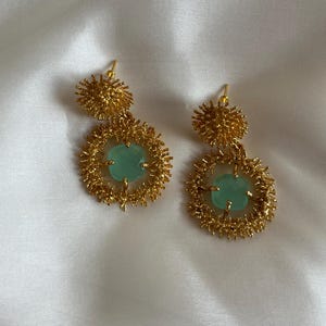 Handmade Authentic Earrings, Turqoise Earrings, Chandelier Earrings, Gold Blue Earrings