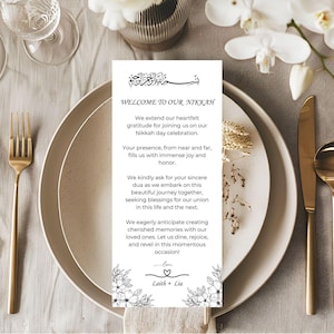 Muslim Nikkah Thank You Place Card, Thank You Napkin Note, Editable Place Setting Thank You, Canvas Thank You Card Wedding Plate Template