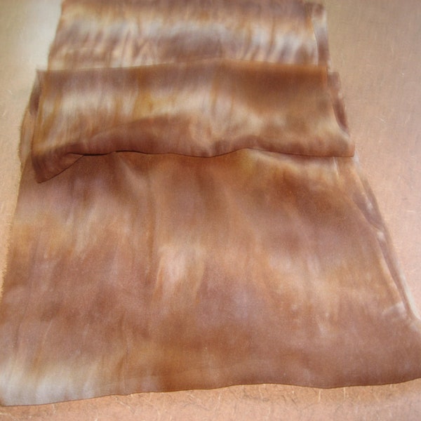 90" Silk Chiffon hand-dyed Brown and Tan Scarf Blank ready to nuno felt