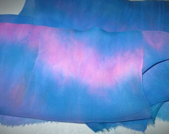 Turquoise and Pink Silk Chiffon hand dyed scarf for Nuno Felting