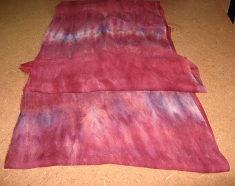 90" Silk Chiffon hand-dyed Burgundy and Steel Blue ready to nuno felt