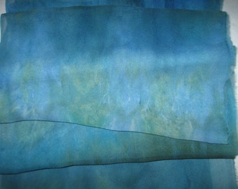 90" Silk Chiffon hand-dyed Blue and Green scarf for Nuno Felting