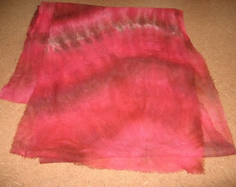 90" Silk Chiffon Scarf hand dyed Red and Brown and ready to nuno felt