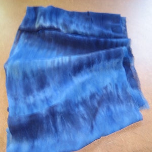 90 Silk Chiffon hand-dyed Shades of Blue scarf ready for nuno felting image 3