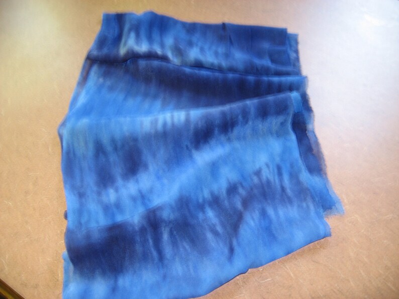 90 Silk Chiffon hand-dyed Shades of Blue scarf ready for nuno felting image 3