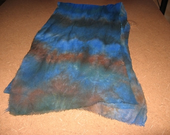 90" Silk Chiffon hand dyed Blue Green and Brown scarf ready to nuno felt