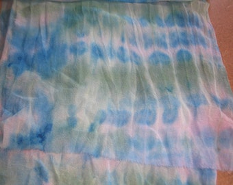 90" silk chiffon scarf for nuno felting in Sage, Light Blue & Pink