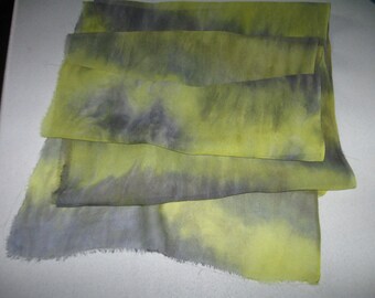 90" Silk Chiffon hand dyed yellow and gray scarf for Nuno Felting