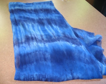 90" Silk Chiffon hand-dyed Shades of Blue scarf ready for nuno felting