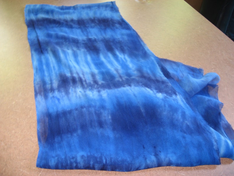 90 Silk Chiffon hand-dyed Shades of Blue scarf ready for nuno felting image 1