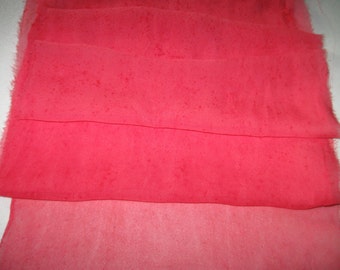 90" Silk Chiffon hand dyed Red scarf for nuno felting
